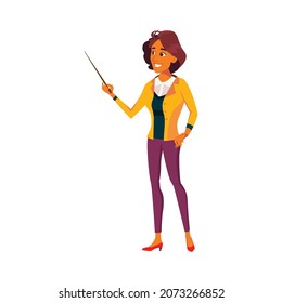 young woman geography teacher pointing country on map cartoon vector. young woman geography teacher pointing country on map character. isolated flat cartoon illustration
