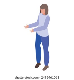 Young woman is gesturing with her hands, as if presenting something