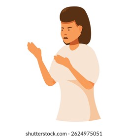 Young woman is gesturing with her hands, her facial expression showing frustration
