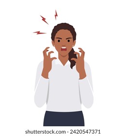 Young woman get angry and scream. Flat vector illustration isolated on white background