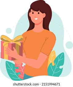 a young woman gets a gift box