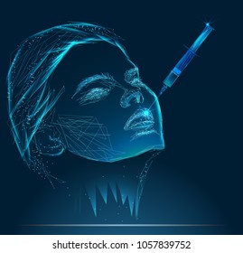 Young woman gets injection of botox in her lips. Woman in beauty salon. plastic surgery clinic. Concept in Low poly style. Cosmetic vector