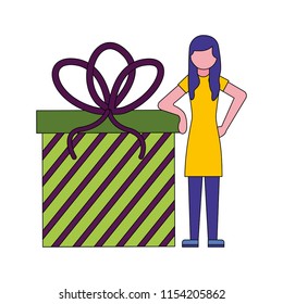 young woman with gift box present icon