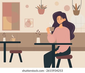 Young woman, Girl in cafe with a cup of coffee