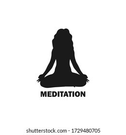 Young woman or girl doing yoga silhouette. Meditating at home. Quarantine activity. Mental health exercise. Female yogi icon. Meditation concept. Peaceful and calm symbol - Vector illustration.