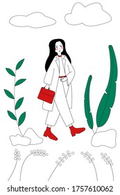 Young woman or girl dressed in trendy clothes. Female cartoon characters isolated on white background. Flat colored vector illustration.