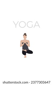 A young woman, a girl takes a beautiful yoga pose, meditates and relaxes. A version of the characters in a yoga pose.