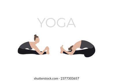 A young woman, a girl takes a beautiful yoga pose, meditates and relaxes. A version of the characters in a yoga pose.