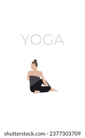 A young woman, a girl takes a beautiful yoga pose, meditates and relaxes. A version of the characters in a yoga pose.