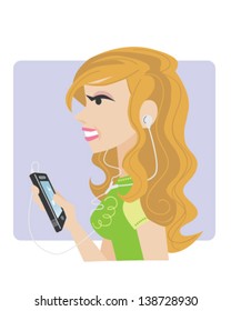 young woman girl using mp3 music smart phone computer touch screen