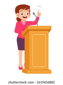 young woman give good speech on podium