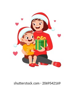 young woman give present to little kid