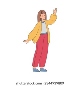Young Woman Giving High Five Hand Gesture Vector Illustration