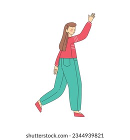 Young Woman Giving High Five Hand Gesture Vector Illustration
