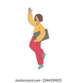 Young Woman Giving High Five Hand Gesture Vector Illustration