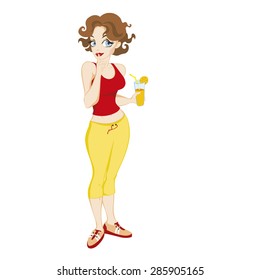 Young woman with glass smiling holding drink. Vector
