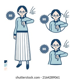 A young woman with glasses with Booing images.It's vector art so it's easy to edit.