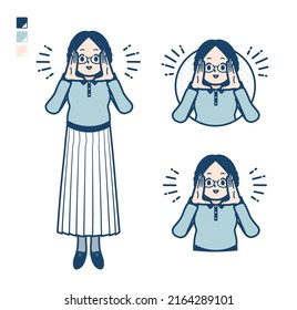 A young woman with glasses with Calling out loud images.It's vector art so it's easy to edit.