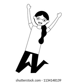 young woman with glasses celebrating avatar character
