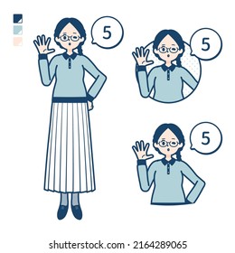 A young woman with glasses with Counting as 5 images.It's vector art so it's easy to edit.