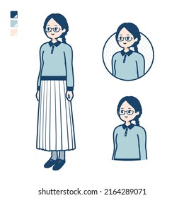 A young woman with glasses with Looking sideways images.It's vector art so it's easy to edit.