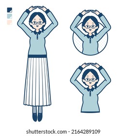 A young woman with glasses with Making a circle with arms images.It's vector art so it's easy to edit.