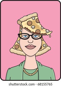 Young woman with glasses and pizza for hair