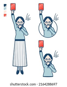 A young woman with glasses With a red card images.It's vector art so it's easy to edit.
