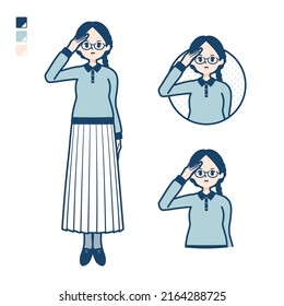 A young woman with glasses with salute images.It's vector art so it's easy to edit.