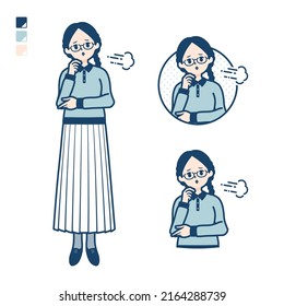 A young woman with glasses with Sighing images.It's vector art so it's easy to edit.