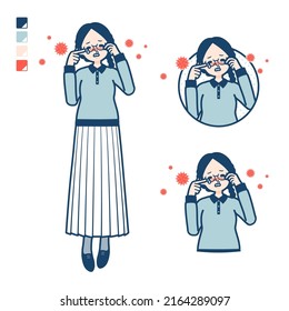 A young woman with glasses with Suffer from pollen allergy images.It's vector art so it's easy to edit.