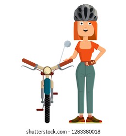 Young woman goes in for sports. He is involved in cycling. Vector illustration.