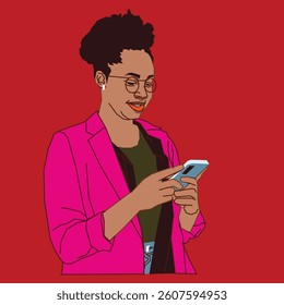 young woman going through her cell phone emails