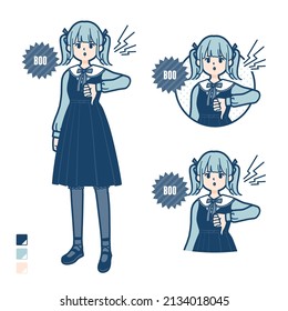 A young woman in gothic lolita costume with Booing images.It's vector art so it's easy to edit.