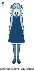 A young woman in gothic lolita costume with full length image.It's vector art so it's easy to edit.