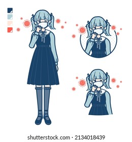 A young woman in gothic lolita costume with Put on a mask and cough images.It's vector art so it's easy to edit.