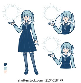 A young woman in gothic lolita costume with Manipulating light images.It's vector art so it's easy to edit.
