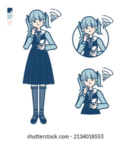 A young woman in gothic lolita costume with Holding a smartphone and troubled images.It's vector art so it's easy to edit.