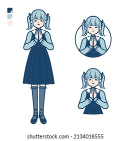 A young woman in gothic lolita costume with press hands in prayer images.It's vector art so it's easy to edit.
