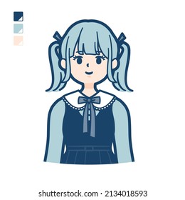 A young woman in gothic lolita costume with upper body images.It's vector art so it's easy to edit.