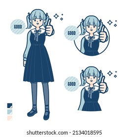 A young woman in gothic lolita costume with Thumbs up images.It's vector art so it's easy to edit.