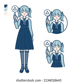 A young woman in gothic lolita costume with Put out a Triangle panel images.It's vector art so it's easy to edit.