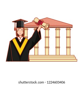 young woman graduated with building university