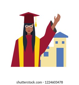 young woman graduated with building university
