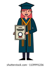 young woman graduated with diploma avatar character