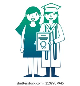young woman graduated with diploma and mother