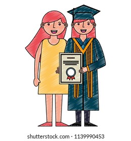 young woman graduated with diploma and mother