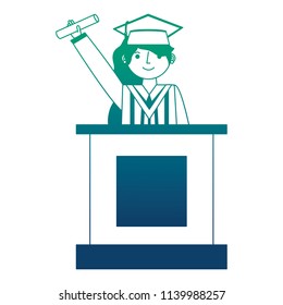 young woman graduated with diploma in podium