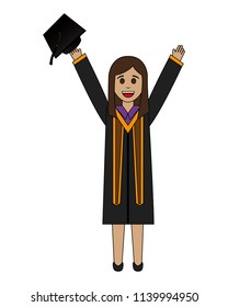 young woman graduated with hands up