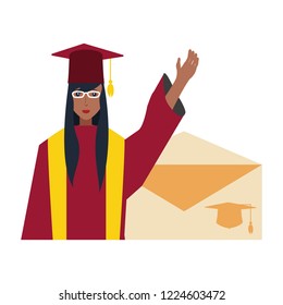 young woman graduated with invitation card
